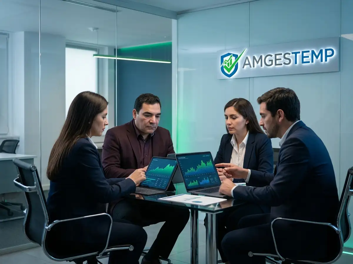 Equipo de Amgestemp analizando informes financieros y optimizando procesos empresariales en Santiago de Chile