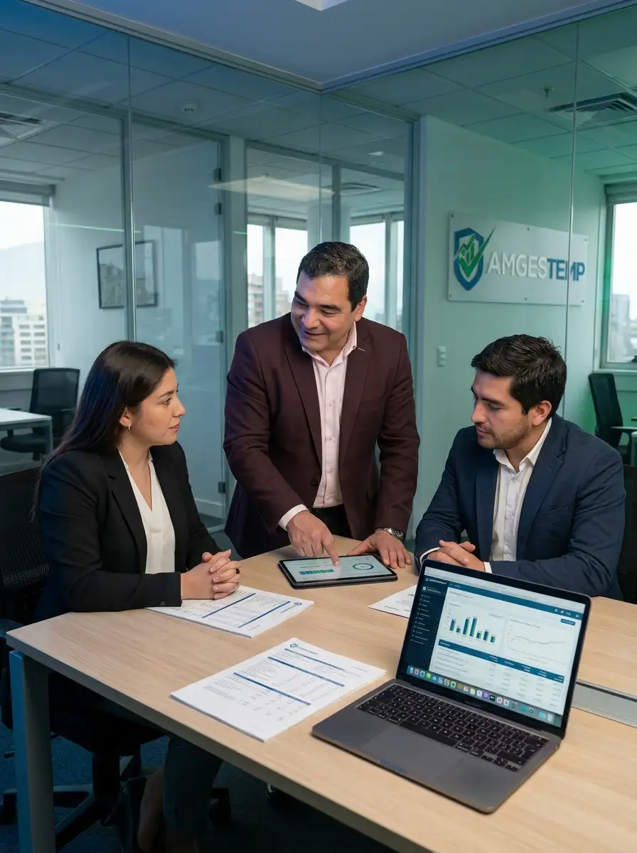 Equipo de Amgestemp en reunión de consultoría de gestión y procesos