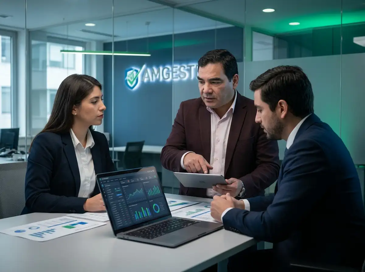 Equipo de Amgestemp analizando informes financieros y planificación contable en Santiago de Chile
