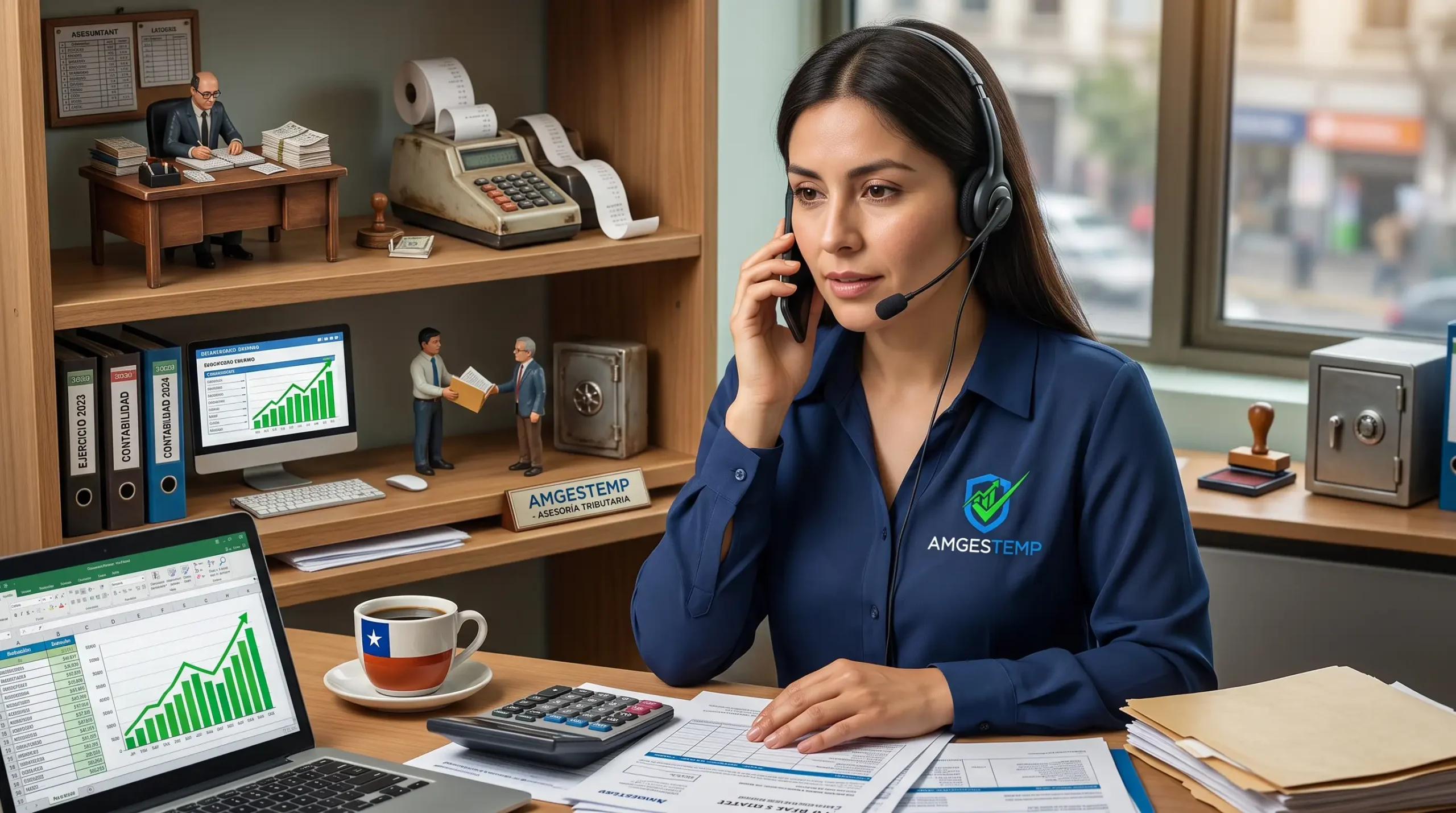 Equipo de Amgestemp atendiendo clientes en oficina de Santiago